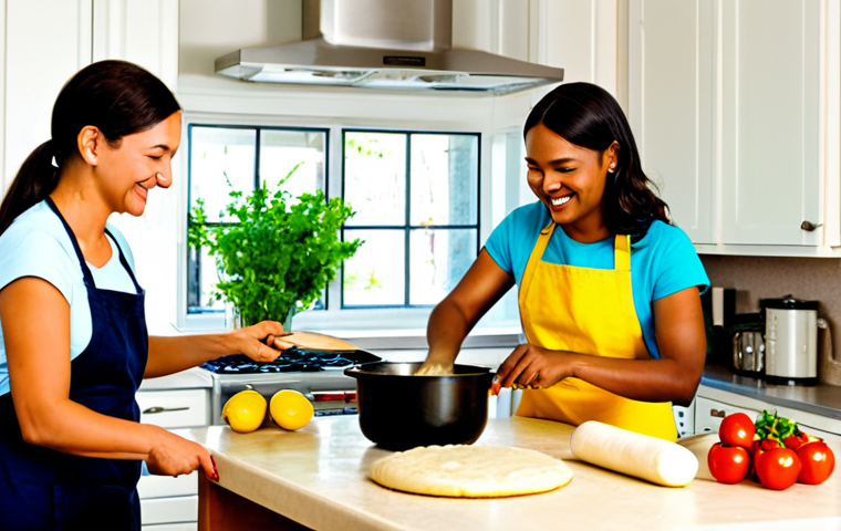 Community Shared Kitchen**

"A bright and inviting community kitchen scene, fully equipped with modern appliances. Several individuals are collaboratively preparing a meal: one woman is chopping vegetables, a man is stirring a pot, and another woman is teaching a young girl how to knead dough. Everyone is smiling and engaged. The kitchen is clean and well-organized, with fresh ingredients visible.  Interior shot, warm lighting, focus on community engagement, fully clothed, appropriate attire, safe for work, perfect anatomy, natural proportions, professional, family-friendly, high quality."

**